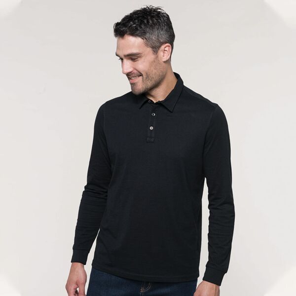 JERSEY knit long sleeve polo shirt. Thumbnail